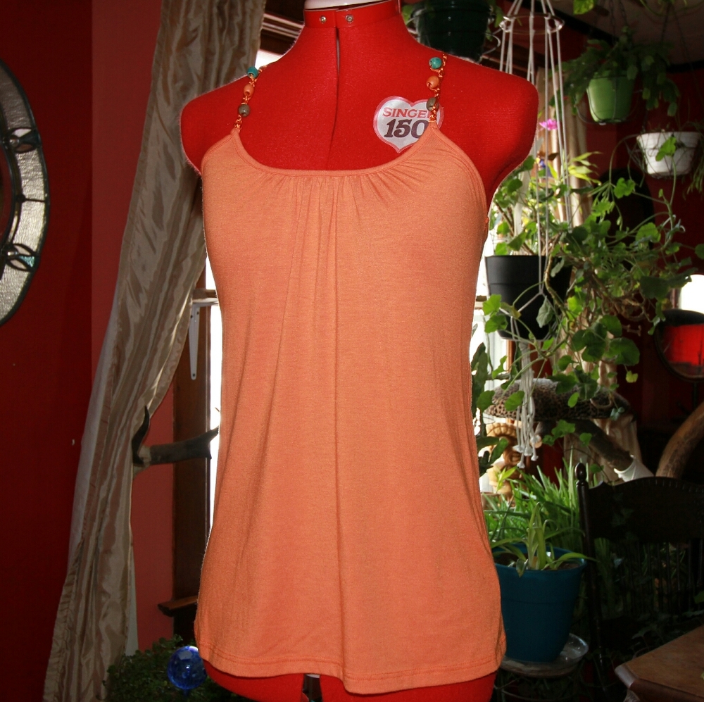 Orange Beaded T Back Racerback Tank Top
